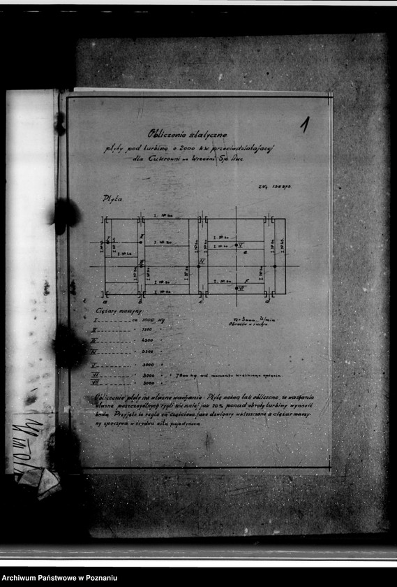 Obraz 5 z jednostki "Obliczenia statystyczne rusztu, słupów, stopy fundamentowej pod turbiną, stropu i dachu w hali turbinowni Cukrowni we Wrześni Spółka Akcyjna"