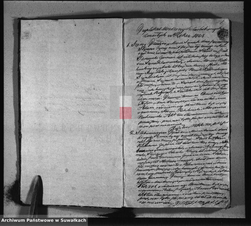 image.from.unit.number "Księga duplikat akt urodzonych, zaślubionych i umarłych w parafii sejneńskiey w roku 1838"