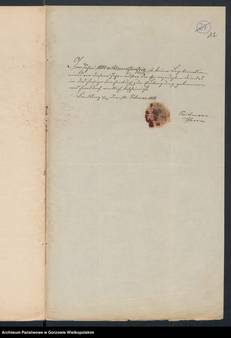 image.from.unit.number "Duplikate der Kirchenbücher der durch spätere Ehe erfolgte Legitimation unehelicher Kinder der katholischen Pfarrkirche zu Landsberg an der Warthe"