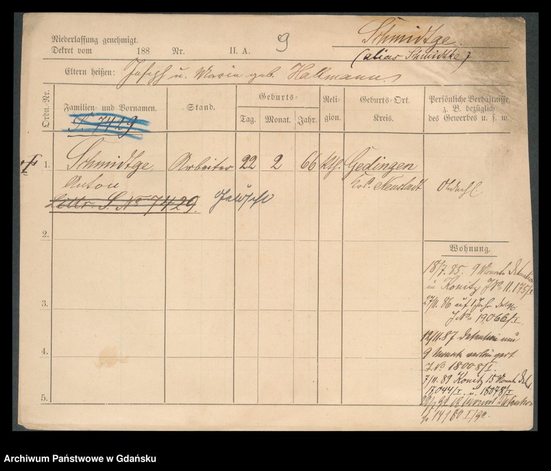 image.from.unit.number "Karty meldunkowe: Schmidtke - Schmirgalski"