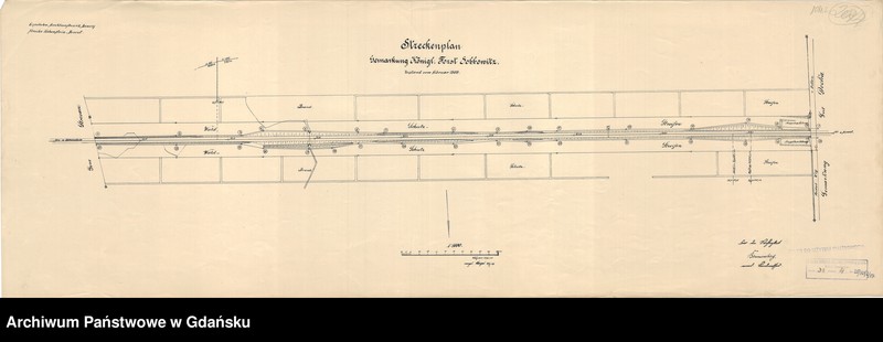 image.from.unit.number "Eisenbahn Direktionsbezirk Danzig. Strecke: Hohenstein - Berent. Streckenplan. Gemarkung Königl. Forst Sobbowitz. Zustand vom Februar 1908"