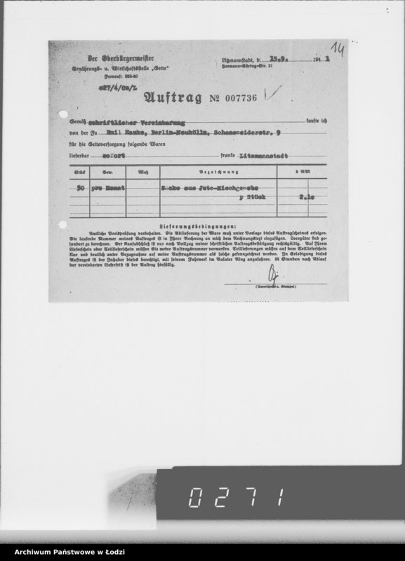 Obraz 19 z jednostki "Jute-Leinen Säcke [Dostawa do Getta]"