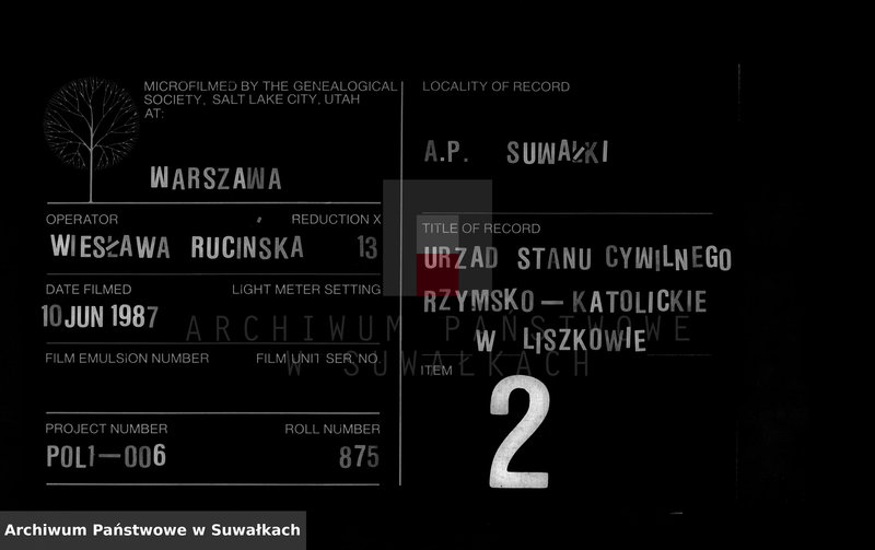 Obraz 1 z jednostki "Duplikat Rimsko- Katoličeskago Liškovskago Prichoda za 1882 god"