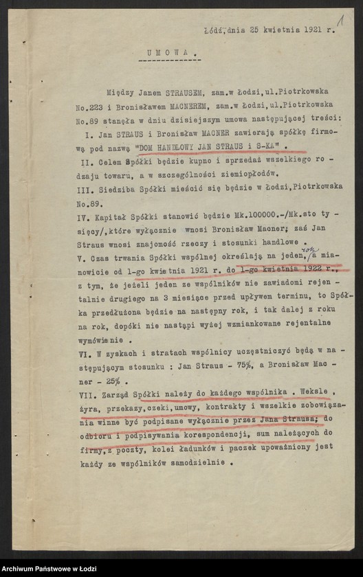 Obraz 3 z jednostki "Jan Strauss, Bronisław Macner - Dom Handlowy Jan Strauss i S-ka - handel wszelkimi towarami, a w szczególności ziemiopłodami"