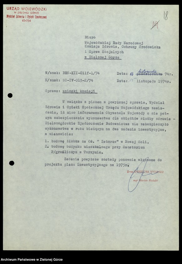 image.from.unit.number "Protokóły z posiedzeń Komisji Zdrowia, Ochrony Środowiska i Spraw Socjalnych Wojewódzkiej Rady Narodowej w Zielonej Górze; Nr 1 - 3; Tom 1 "