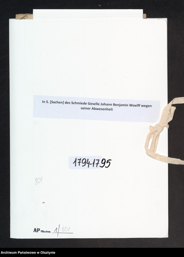 image.from.unit.number "In S. [Sachen] des Schmiede Geselle Johann Benjamin Woelff wegen seiner Abwesenheit"