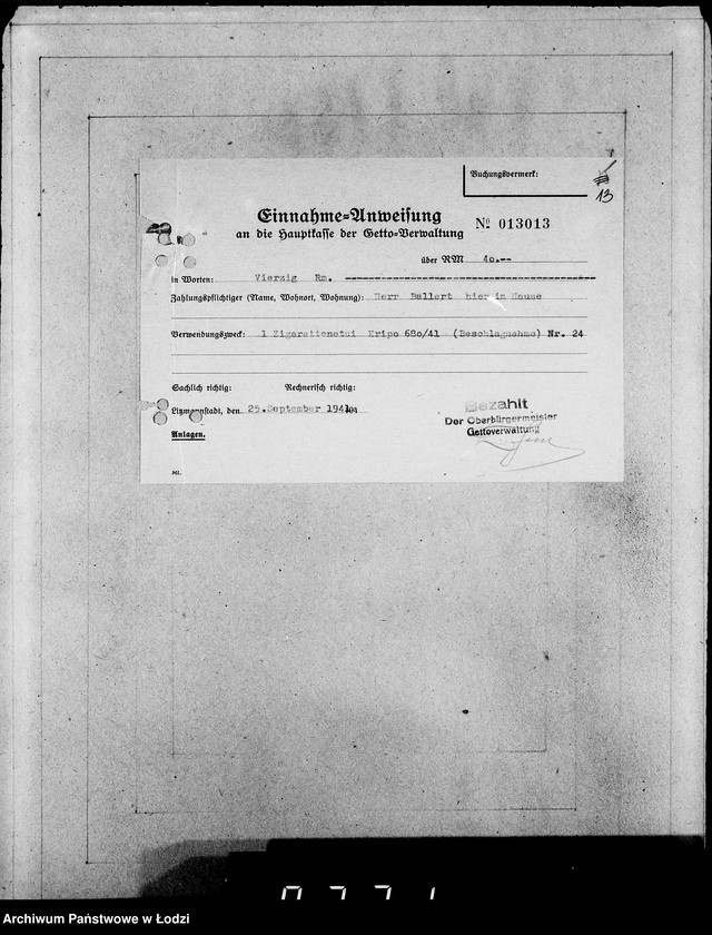 Obraz 17 z jednostki "Einnahme Anweisungen. [Sprzedaż przedmiotów skonfiskowanych]"