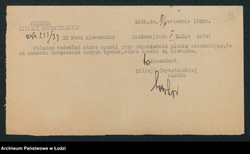 Obraz 14 z jednostki "[Akta I-go Komisariatu Milicji Obywatelskiej - zarządzenia i rozkazy Komendy Milicji Obywatelskiej i władz niemieckich]"