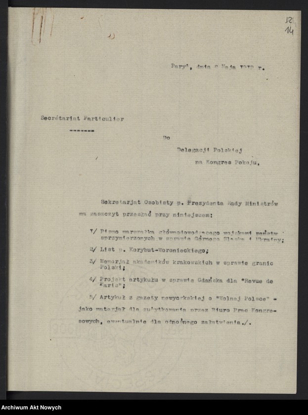 image.from.unit.number "Spisy i wykazy akt m.in. szczegółowy spis akt paryskiego archiwum Prezydenta Ministrów"