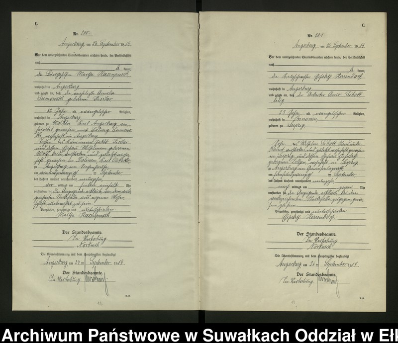 image.from.unit.number "C2. Sterbe - Register (Neben - Register) Standesamt Angerburg einschl. der Bezirke Gross Strengeln, Kehlen und Prinowen No 189 bis 272"