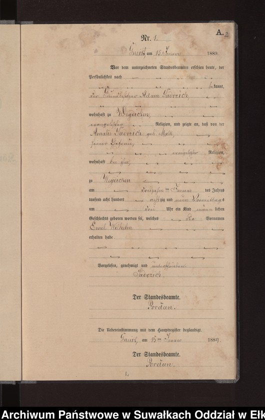 image.from.unit.number "Geburts-Neben-Register des Königlichen Preussischen Standes-Amtes Gneist Kreis Loetzen"