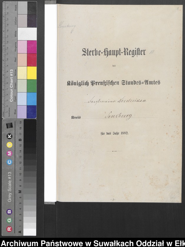 Obraz z jednostki "Sterbe-Haupt-Register des Königlich Preussischen Standes-Amtes Forstrevier Nicolaiken Kreis Sensburg für das Jahr 1882[do 1884]"