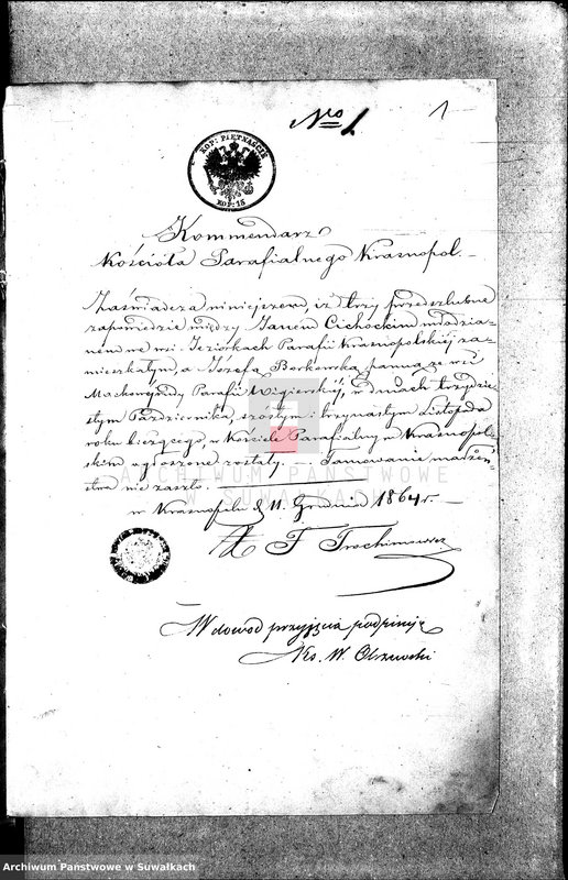 image.from.unit.number "Anneksa do Akt Zaślubionych Parafii Wigierskiej z Roku 1865."
