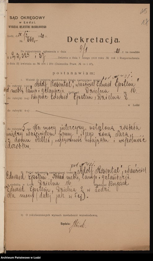 Obraz 19 z jednostki "Adolf Rosenthal - fabryka i skład mebli"