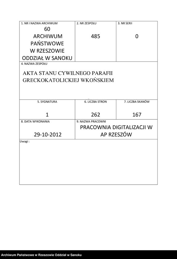 image.from.unit.number "Księga urodzeń, małżeństw, zgonów z miejscowości Końskie, Witryłów, Krzywe, Krzemienna, Temeszów"