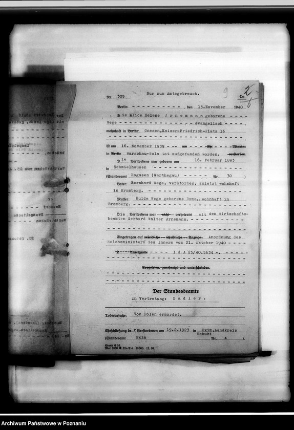 Obraz 11 z jednostki "Sterbeurkunden. Krieg 1939 A - L"