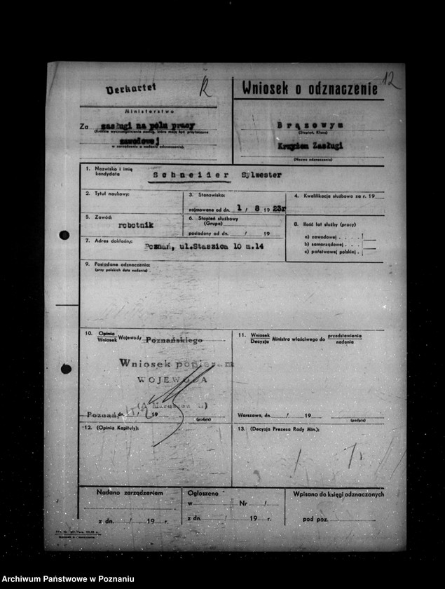 Obraz 17 z jednostki "/Wnioski o odznaczenie ,,Krzyżem Zasługi/"