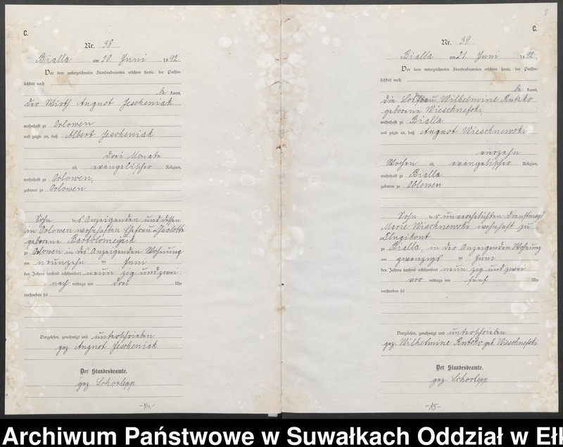 Obraz 11 z jednostki "[Sterbe-Haupt-Register des Königlichen Preussischen Standes-Amtes Bialla Kreis Johannisburg]"