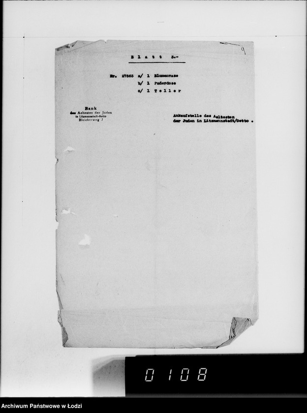 Obraz 13 z jednostki "Anlieferung des Judenältesten Silber [Zestawienia skonfiskowanych w Getcie kosztowności]"