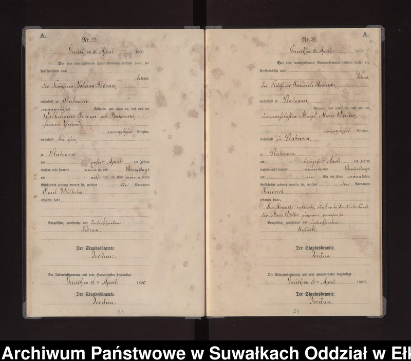 image.from.unit.number "Geburts-Neben-Register des Königlichen Preussischen Standes-Amtes Gneist Kreis Loetzen"
