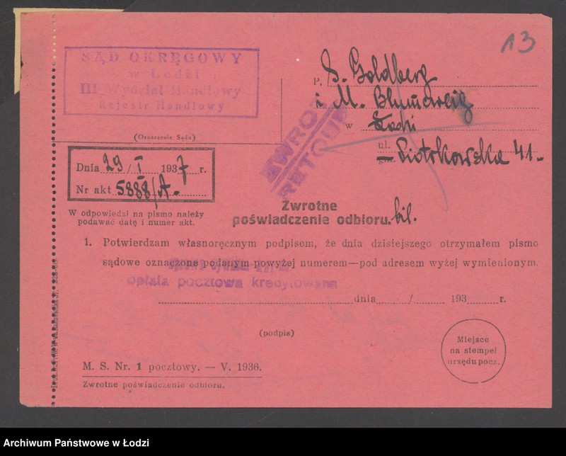 Obraz 15 z jednostki "Sz. Goldberg i M. Blumzweig – handel artykułami spożywczymi"