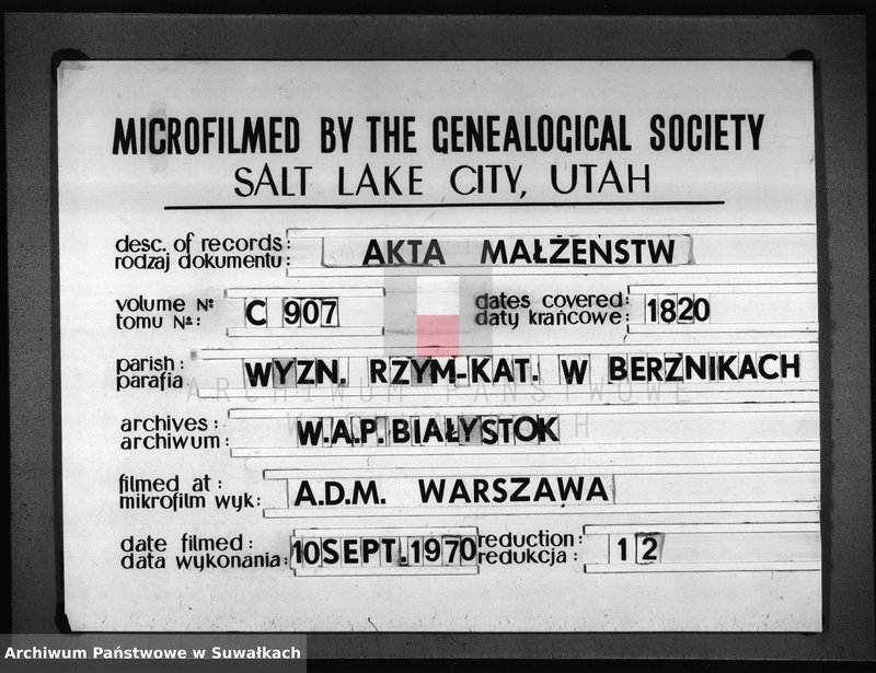 image.from.unit.number "Akta Zaślubionych Gminy Berznickiey od Dnia 1-o Stycznia 1820 Roku"