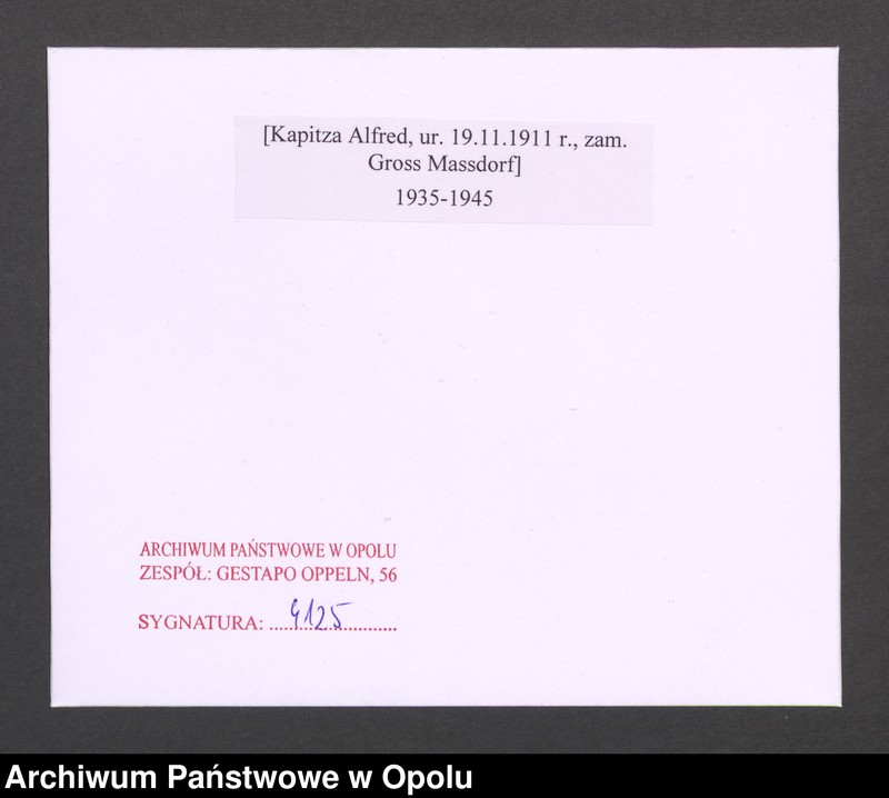 Obraz 2 z jednostki "[Kapitza Alfred, ur. 19.11.1911 r., zam. Gross Massdorf]"