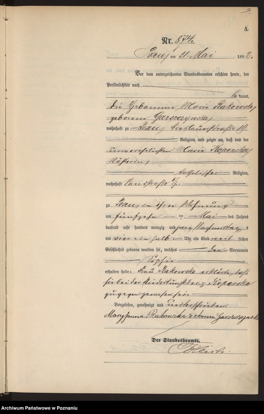 Obraz 12 z jednostki "Księga urodzeń t. III"