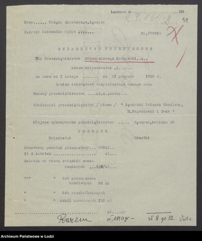 Obraz 13 z jednostki "Wolf Frydman, Moszek Rogoziński, Hersz Lajb Chełmiński, Lajb Parzęczewski, Szyja Lerman- eksploatacja młyna i handel zbożem w Łęczycy"