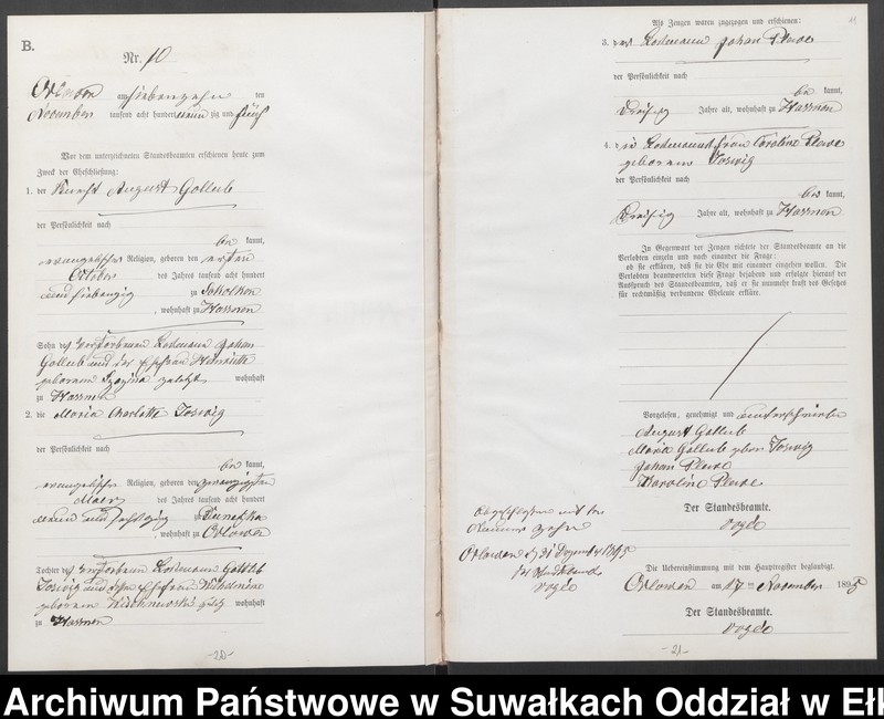 image.from.unit.number "Heiraths-Neben-Register des Preussischen Standes-Amtes Orlowen Kreis Loetzen für das Jahr 1895"