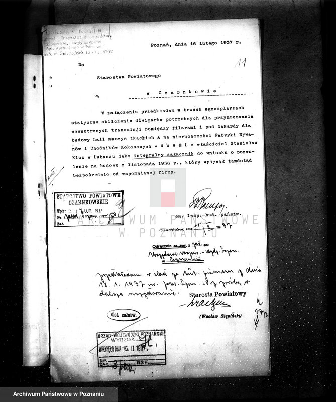 Obraz 20 z jednostki "Zatwierdzenie zakładu przemysłowo /warsztat tkacki firmy Wawel w Lubaszu pow. czarnkowski/"