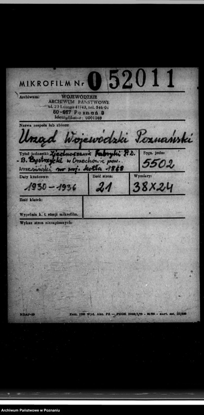 Obraz 2 z jednostki "Zjednoczone Fabryki Przeróbki Drzewa Bystrzyckiego w Orzechowie powiat wrzesiński nr woj. 1868"