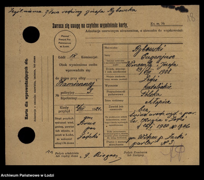 Obraz 20 z jednostki "[Spis ludności Łodzi] Rybka-Rynczkowski"