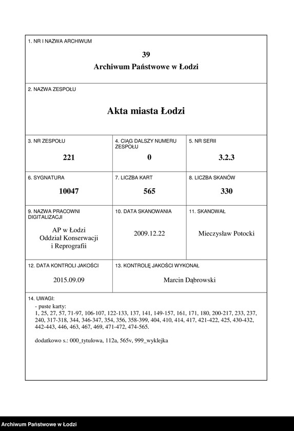 Obraz 1 z jednostki "[Księga ludności stałej m. Łodzi guberni piotrkowskiej nr domu 216-221]"