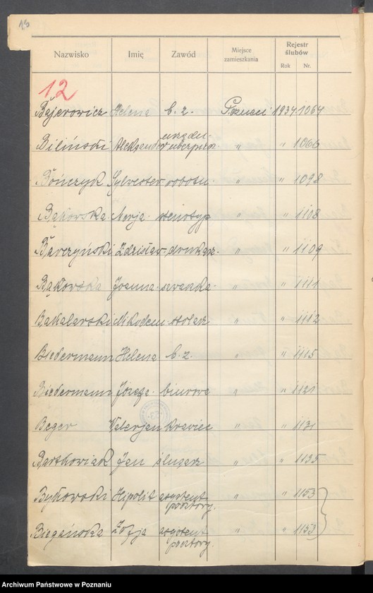 Obraz 18 z jednostki "Spis alfabetyczny małżeństw za 1934"