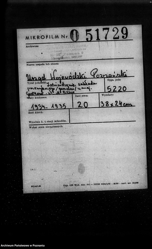 image.from.unit.number "Zatwierdzenie zakładu przemysłowego /gorzelni/ w maj. Gostkowo własność W. Bitter"