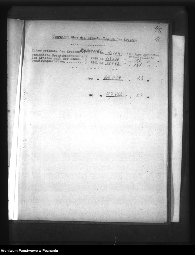 Obraz 20 z jednostki "Gegenüberstellung der ermittelten Wirtschaftsfläche zur Katasterfläche mit Regierungs- und Gauergebnis"