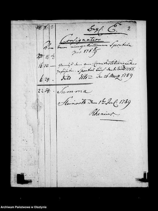 image.from.unit.number "/Nachweisung der Einnahme aus der Marschallheyde u. den Steinorter Forsten u. Consignation von den Sporteln gemäss des Justitiarios Sportul- Buch/ Beylagen D. E"