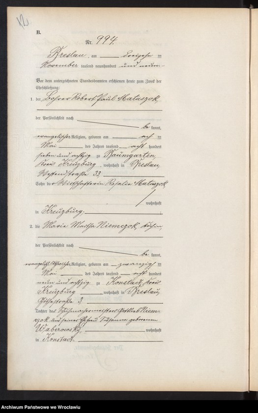 image.from.unit.number "Heiraths-Neben-Register Breslau I 1909 Band 6"