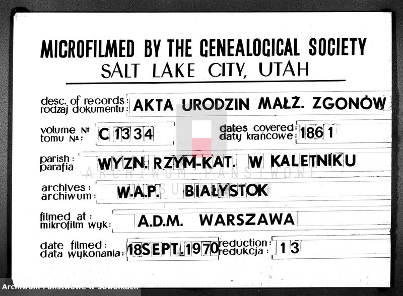 image.from.unit.number "[Księga akt urodzeń, małżeństw i zgonów wyznania rzymskokatolickiego w Kaletniku] 1861 r."