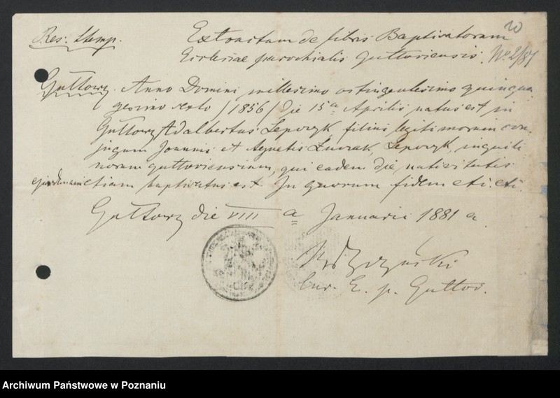 image.from.unit.number "Acta betreffend die Sammel Akten für die von den verlobten beizubringenden Urkunden und Konsenserklärungen, für die Aufgebotscheinigungen und Dispensation [...] von 1881 bis 1884"