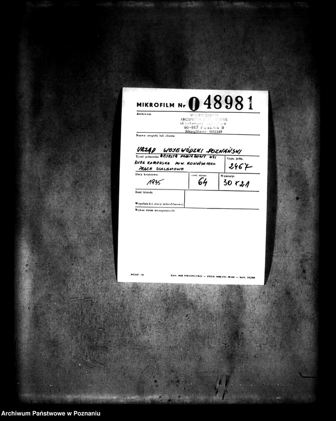 Obraz 2 z jednostki "Rejestr pomiarowy wsi Ruda Komorska powiatu konińskiego /prace scaleniowe/"