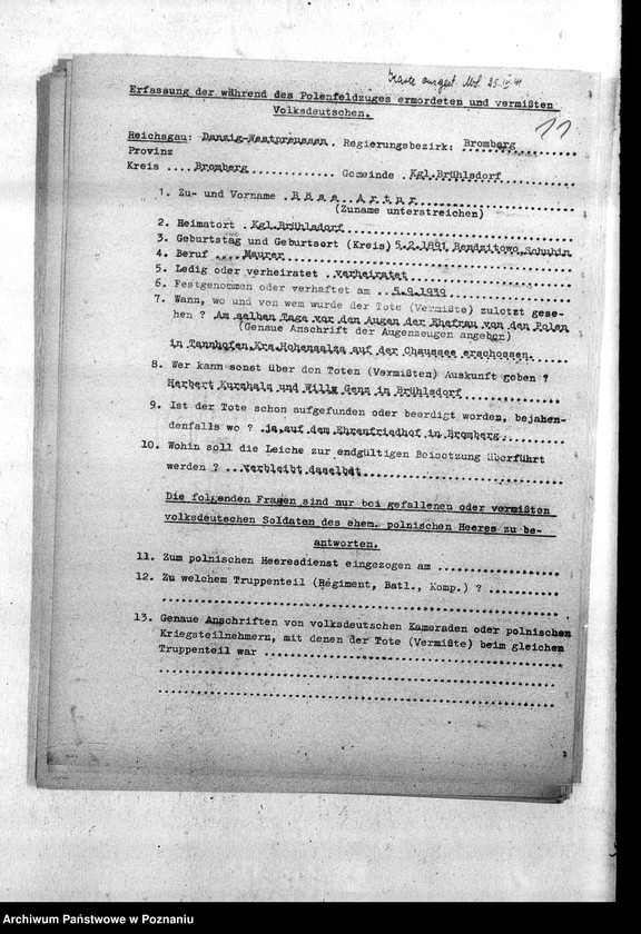 Obraz 15 z jednostki "Wykazy miejscowych Niemców z powiatu bydgoskiego, którzy zginęli w 1939 roku"