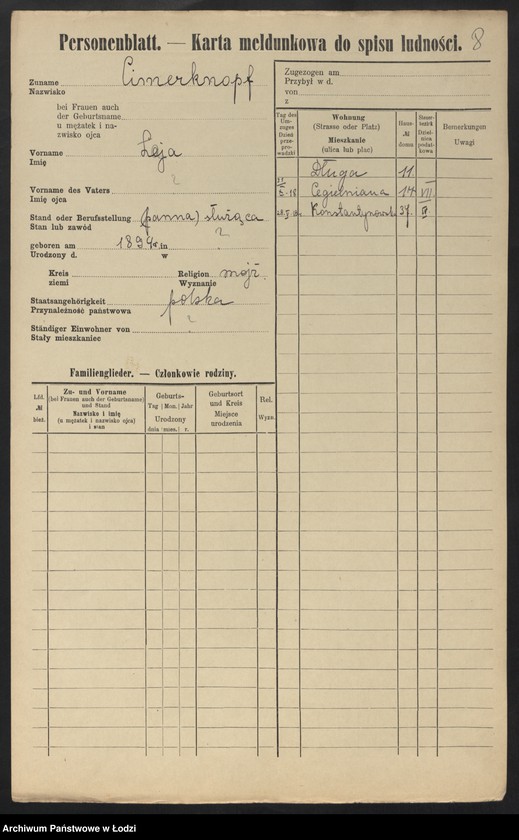 Obraz 10 z jednostki "[Spis ludności Łodzi] Cymera - Cynkier"