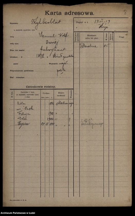 image.from.unit.number "[Spis ludności Łodzi] Zilberblatt - Zilberszpic"