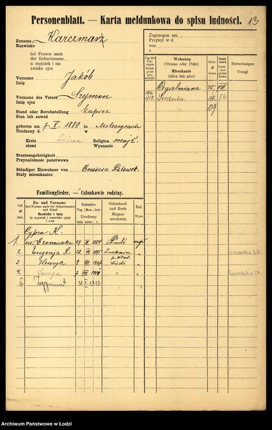Obraz 15 z jednostki "[Spis ludności Łodzi] Karczmańska - Karnowski"