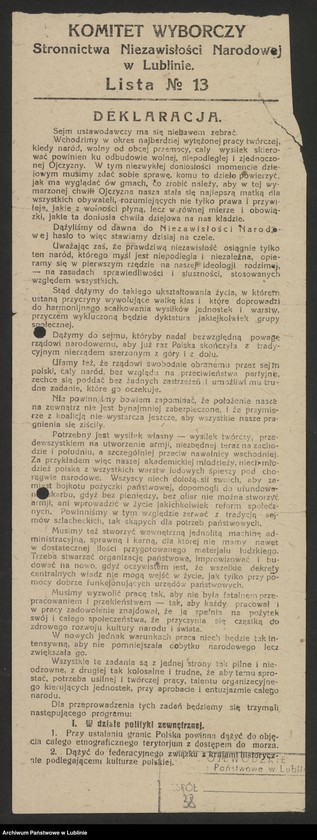 Obraz 1 z kolekcji "Gorączka wyborcza w przedwojennych drukach ulotnych111"