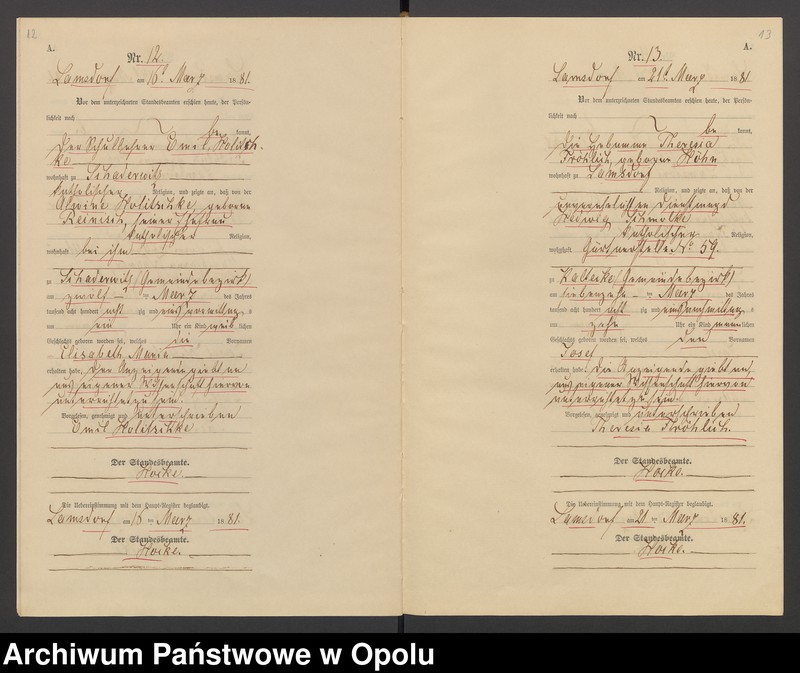 image.from.unit.number "Geburts-Neben-Register des Standesamts Lamsdorf No 15 pro 1881"