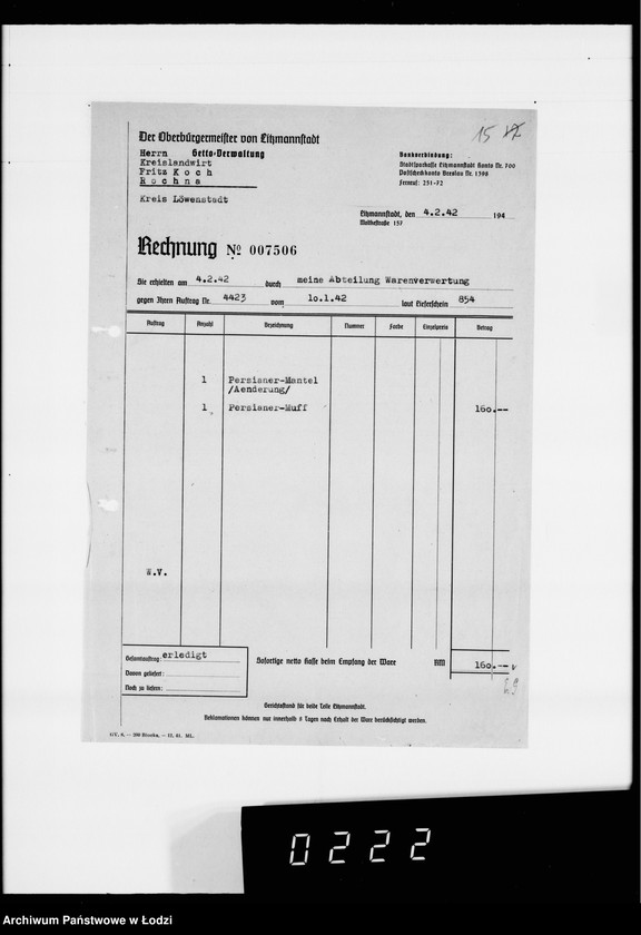 Obraz 20 z jednostki "Kürschnerei. [Zamówienia, rachunki i świadectwa dostaw]"