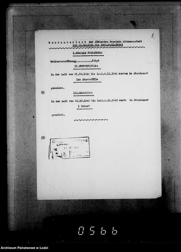 Obraz 12 z jednostki "Wöchentliche (monatliche) Tätigkeitsberichte des Ältesten der Juden"